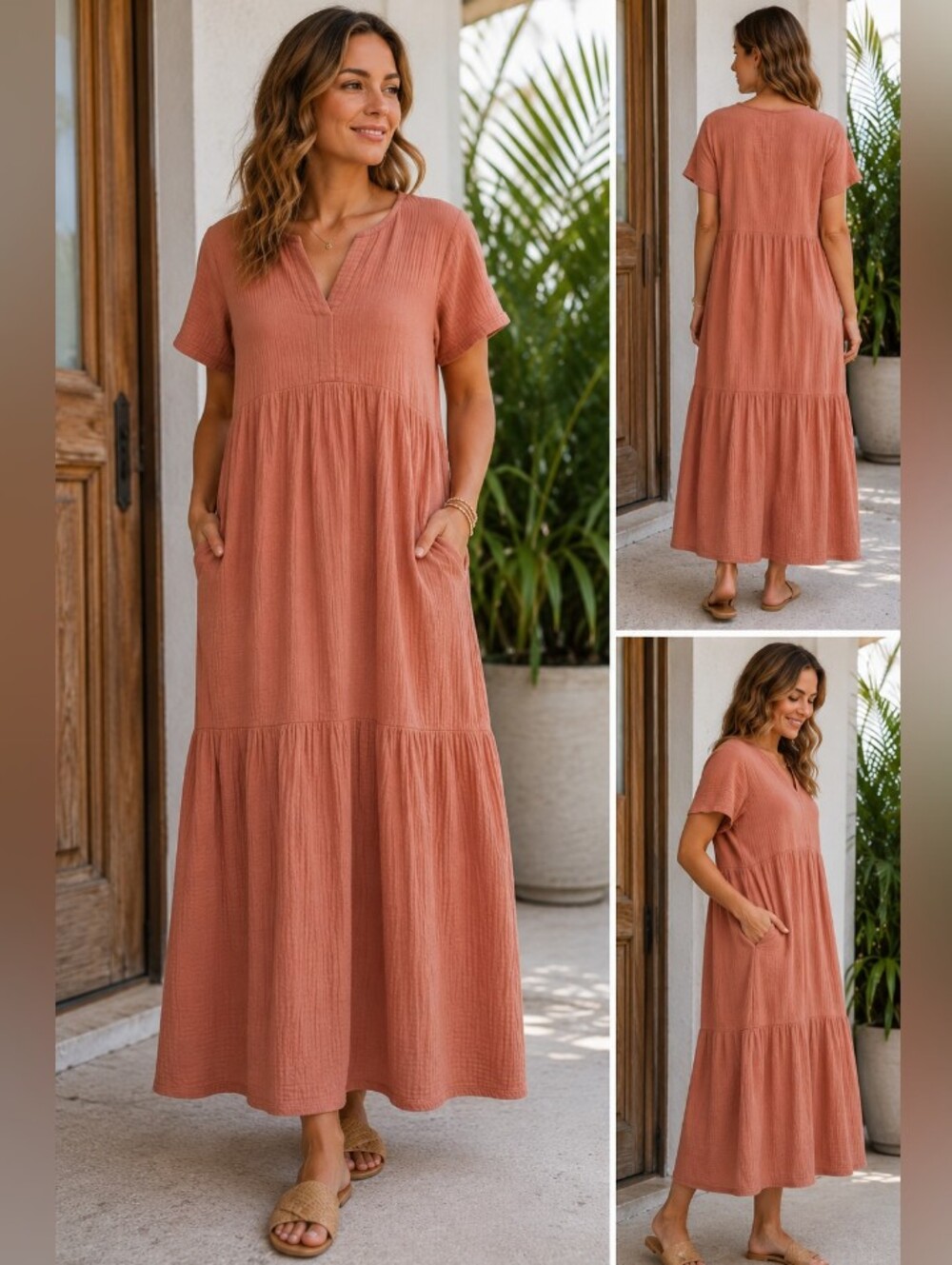 Ocean State of Mind Rincón Puerto Rico Gauze Tiered Midi Dress Large